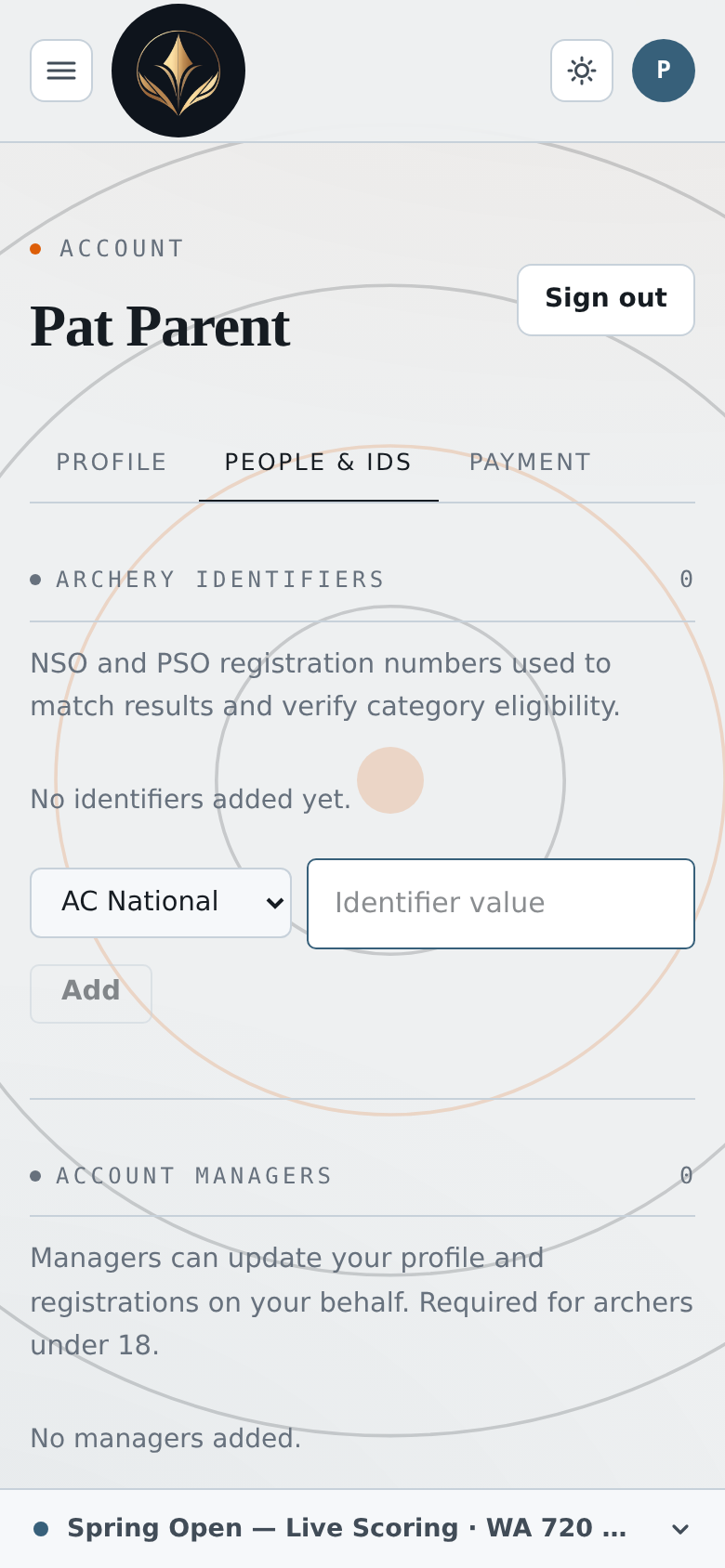 The Account page with the People and IDs tab selected